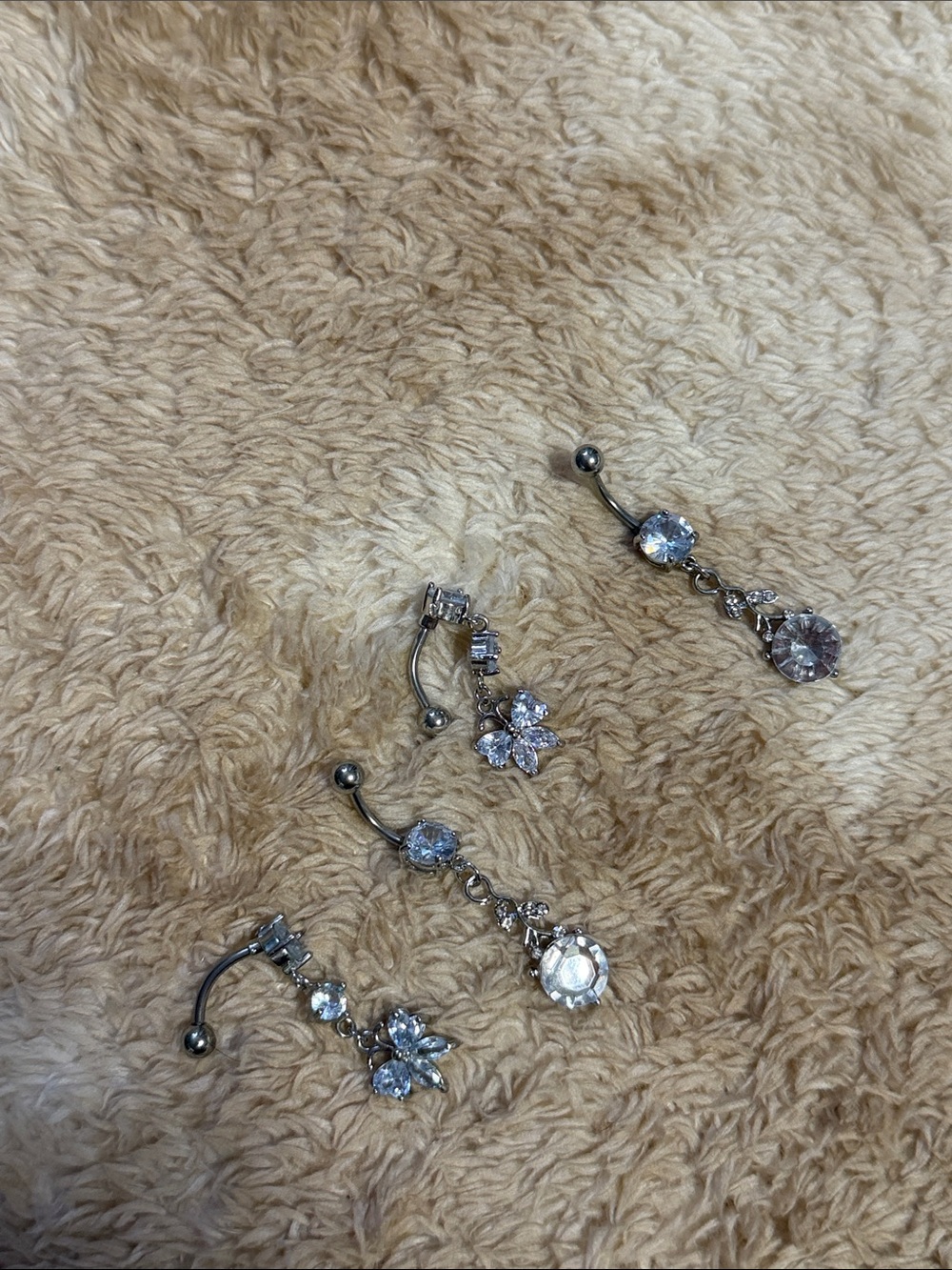 Silver Crystal Dangle Belly Button Ring - Clear